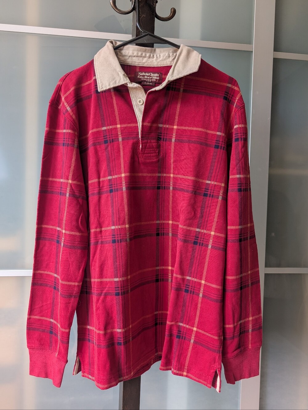 Sailsoho Classics 100% Cotton Red Plaid Long-Sleeve Rugby-style Shirt - XL